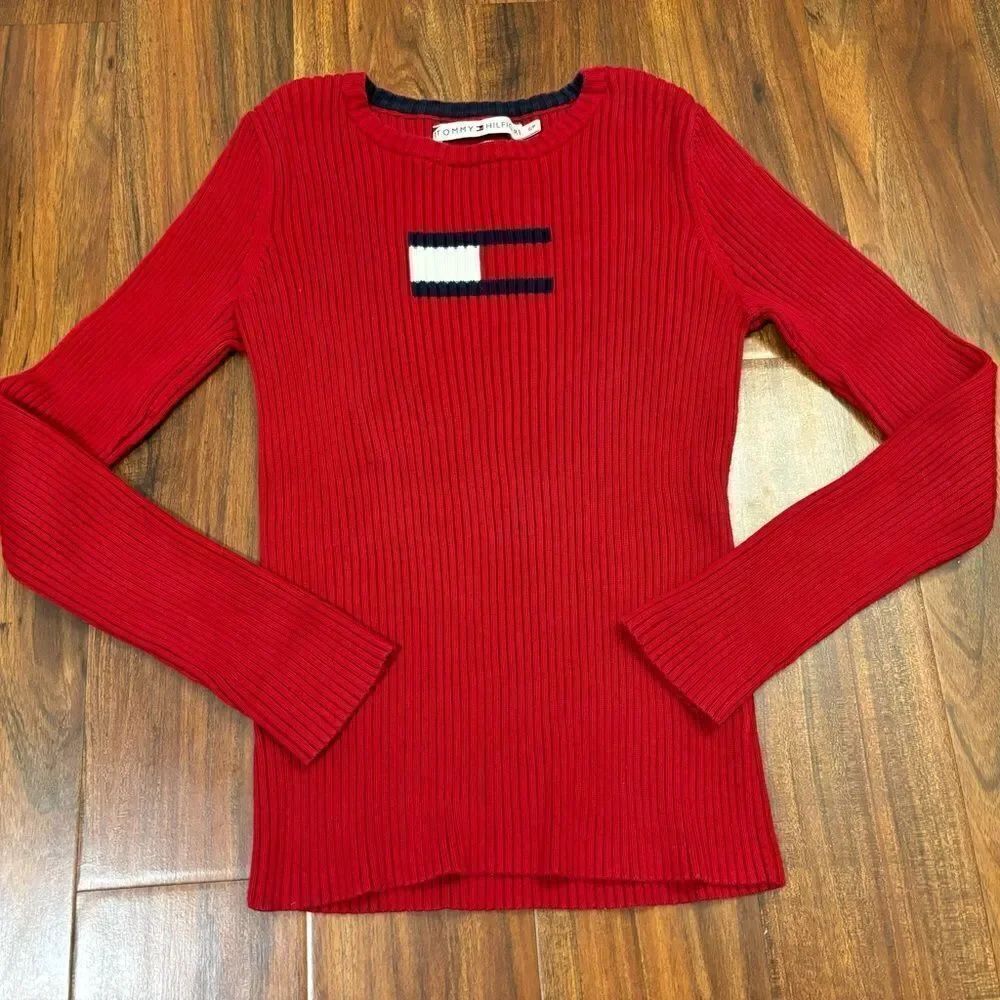 Tommy Hilfiger Vintage y2k red ribbed sweater